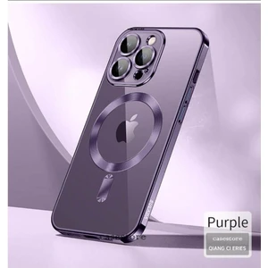 M.TK Moveteck iPhone 12 Pro Max Kılıf Kamera Lens Üstü Korumalı Manyetik Magsafe Derin Mor Şarj Case