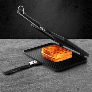 HandyToast Ocak Üstü Granit Döküm El Tostu Ve Çok Amaçlı Grill Tava Siyah DN 20009