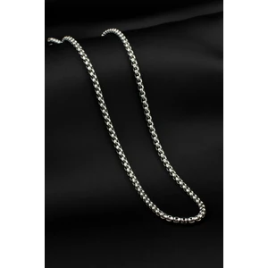 Yuvarlak Geçmeli Model Zincir Paslanmaz Çelik Kolye Gümüş Renk - 3mm