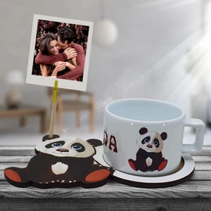 Hediye Kesesi Sevimli Panda 3D Figürlü Kupa Bardak (Fotoğraf Hediyeli)
