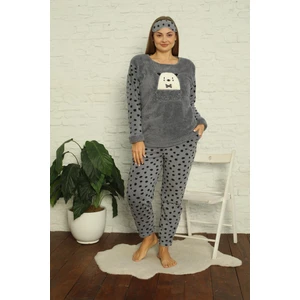 Kadın Cepli Puantiyeli Büyük Beden Polar Pijama Takımı 2141
