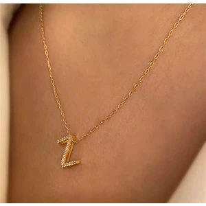 Sadece Jewellery Gold Renkli Üç Boyutlu Zirkon Taşlı Z Harfli Kolye