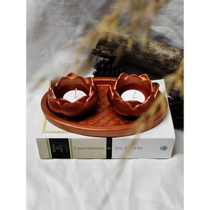 E.m.s Lotus Mumluk & Desenli Tabanlık 3 Parça Bakır Renk Tealight Mumluk Dekoratif Mumluk.
