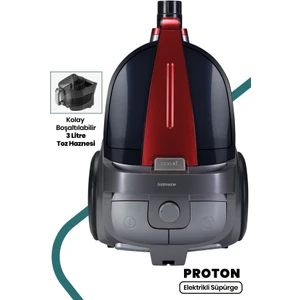 Proton Çift Hepa Filtreli 3lt Geniş Hazneli Hız Ayarlı Cyclonic Toz Torbasız Elektrikli Süpürge