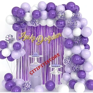 Çıtı Pıtı Store Lüks Mor Lila Beyaz Doğum Günü Balon Zincir Seti