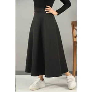 Moda Scuba Kumaş Tesettür Kloş Etek Siyah