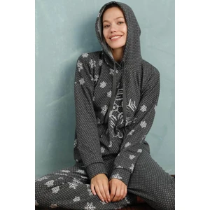Pijama Evi Melanj Yarım Tane Desenli Yumoş Örme Pijama Takımı
