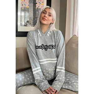 Pijama Evi Gri Bonjour Street Desenli Yumoş Örme Pijama Takımı