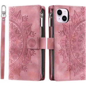Xstep Case Xstepcase iPhone 14 Plus Için Telefon Kabuğu, Anti-Cratch Mandala Çiçek Basılı Pu Deri Kapak Standı Çoklu Kart Yuvası Zipper Cep Cüzdan Kılıfı (Yurt Dışından)