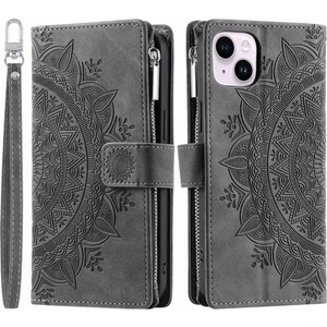 Xstep Case Xstepcase iPhone 14 Plus Için Telefon Kabuğu, Anti-Cratch Mandala Çiçek Basılı Pu Deri Kapak Standı Çoklu Kart Yuvası Zipper Cep Cüzdan Kılıfı (Yurt Dışından)