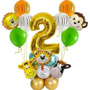 Çıtı Pıtı Store 2 Yaş Jungle Safari Hayvan Balonlar Set Krom Metalik Lateks Balon