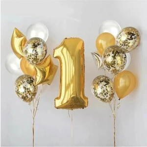 Çıtı Pıtı Store 1 Yaş Gold Folyo Balon Şeffaf Balon Seti Doğum Günü Parti Seti