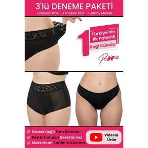 Süper Emici Regl Külodu 3'lü Deneme Paketi Ultra Hijyenik Yıkanabilir Regl Dönemi İç Çamaşırı 3'lü