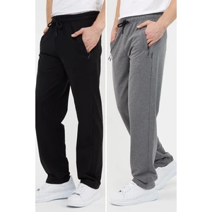 Siyah-Antrasit Erkek Büyük Beden 2'li Düz Paça Cep Fermuar Detaylı Rahat Kesim Eşofman Altı