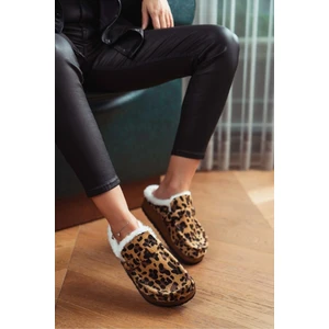 Millennium Leopar İçi Kürklü Kadın Ev Terliği