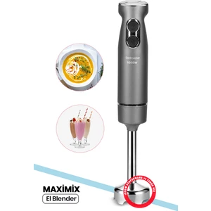 Maximix Antrasit 1000 Watt 4 Bıçaklı Paslanmaz Çelik Turbo Hız Ayarlı El Blender