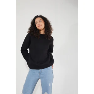 Kadın Bisiklet Yaka Uzun Kollu Basic 3 Iplik Şardonlu Sweatshirt