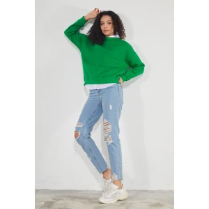 Kadın Bisiklet Yaka Uzun Kollu Basic 3 Iplik Şardonlu Sweatshirt