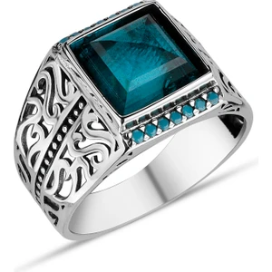 Modern Takı Aquamarine Yüzük Erkek 925 Ayar Gümüş