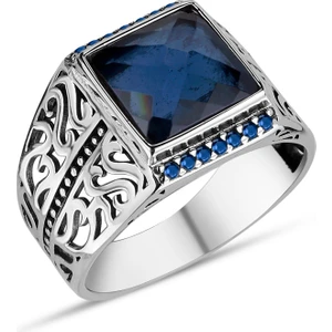 Modern Takı Zirkon Taşlı Desenli 925 Ayar Erkek Gümüş Yüzük