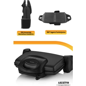 Lezzito Siyah 1750 Watt Granit Çıkarılabilir Plakalı 5 Kademe Isı Ayarlı Tost ve Izgara Makinesi