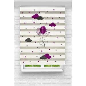 Çocuk Odası - 3 Lü Mor Balon ve Yıldızlar Baskılı Zebra Perde