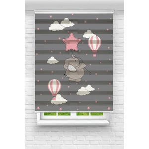 Çocuk Odası - Pembe Balon ve Yavru Fil Baskılı Zebra Perde