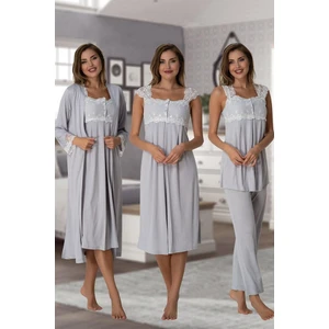Effortt Kadın Pijama Takımı Gecelik Sabahlık Lohusa Hamile 4'lü Set 2305