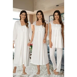 Effortt Kadın Pijama Takımı Gecelik Sabahlık Lohusa Hamile 4'lü Set 2305