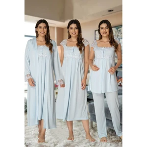 Effortt Kadın Pijama Takımı Gecelik Sabahlık Lohusa Hamile 4'lü Set 2305
