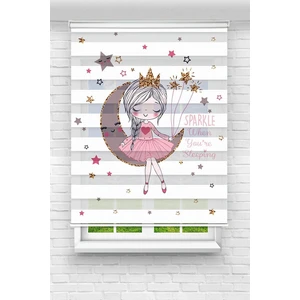 Çocuk Odası - Ayda Oturan Kız Baskılı Zebra Perde