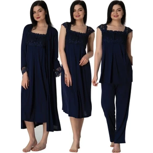Effortt Kadın Pijama Takımı Gecelik Sabahlık Lohusa Hamile 4'lü Set 2305