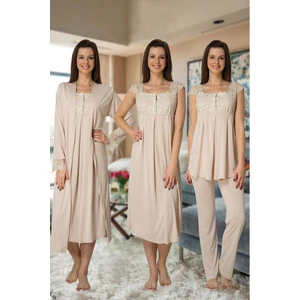 Effortt Kadın Pijama Takımı Gecelik Sabahlık Lohusa Hamile 4'lü Set 2305