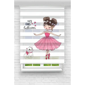 Çocuk Odası - Balarin Kız ve Sevimli Kedi Baskılı Zebra Perde