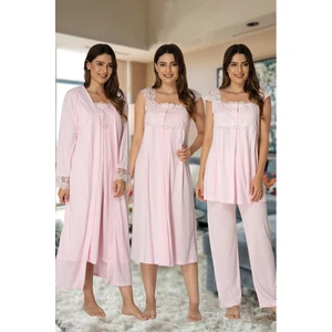 Effortt Kadın Pijama Takımı Gecelik Sabahlık Lohusa Hamile 4'lü Set 2305
