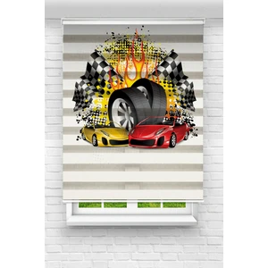 Çocuk Odası - Spor Yarış Arabaları Baskılı Zebra Perde