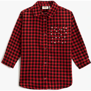 Arkası Kanat Baskılı Uzun Kollu Gömlek Tek Cepli Yıldız İşleme Detaylı