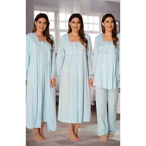 Effortt Kadın Uzun Kollu Pijama Takımı Gecelik Sabahlık Lohusa Hamile 4'lü Set 2405