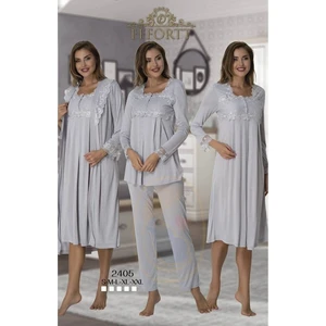Effortt Kadın Uzun Kollu Pijama Takımı Gecelik Sabahlık Lohusa Hamile 4'lü Set 2405