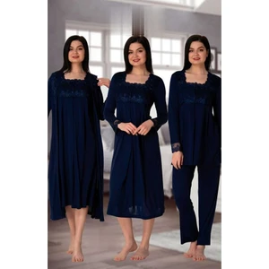 Effortt Kadın Uzun Kollu Pijama Takımı Gecelik Sabahlık Lohusa Hamile 4'lü Set 2405