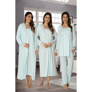 Effortt Kadın Uzun Kollu Pijama Takımı Gecelik Sabahlık Lohusa Hamile 4'lü Set 2405