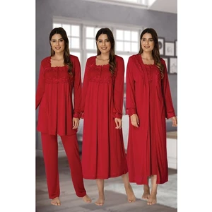 Effortt Kadın Uzun Kollu Pijama Takımı Gecelik Sabahlık Lohusa Hamile 4'lü Set 2405