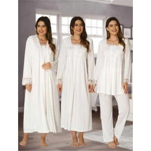 Effortt Kadın Uzun Kollu Pijama Takımı Gecelik Sabahlık Lohusa Hamile 4'lü Set 2405