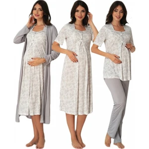 Effortt Kadın Gecelik Sabahlık Pijama Takımı Lohusa Hamile 4'lü Set 8016