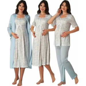 Effortt Kadın Gecelik Sabahlık Pijama Takımı Lohusa Hamile 4'lü Set 8016