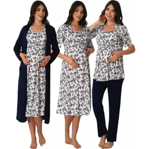 Effortt Kadın Gecelik Sabahlık Pijama Takımı Lohusa Hamile 4'lü Set 8016