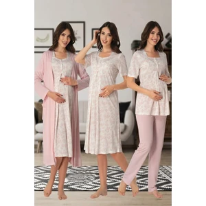 Effortt Kadın Gecelik Sabahlık Pijama Takımı Lohusa Hamile 4'lü Set 8016