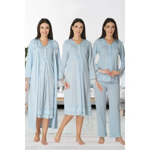 Effortt Kadın Lohusa Hamile Gecelik Pijama Takımı Sabahlık 4'lü Set 2426