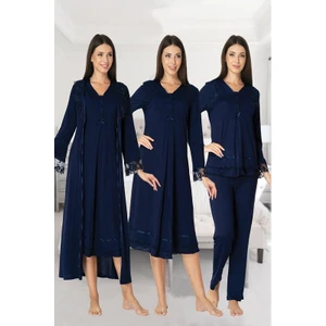 Effortt Kadın Lohusa Hamile Gecelik Pijama Takımı Sabahlık 4'lü Set 2426