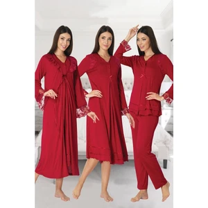 Effortt Kadın Lohusa Hamile Gecelik Pijama Takımı Sabahlık 4'lü Set 2426